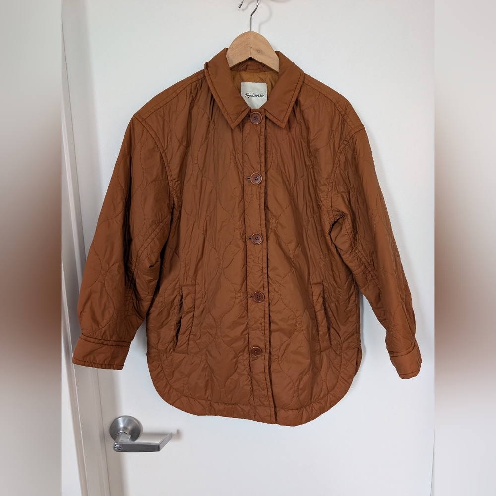 Madewell Womens Airpuff Shirt Jacket In Warm Coffee Size Medium